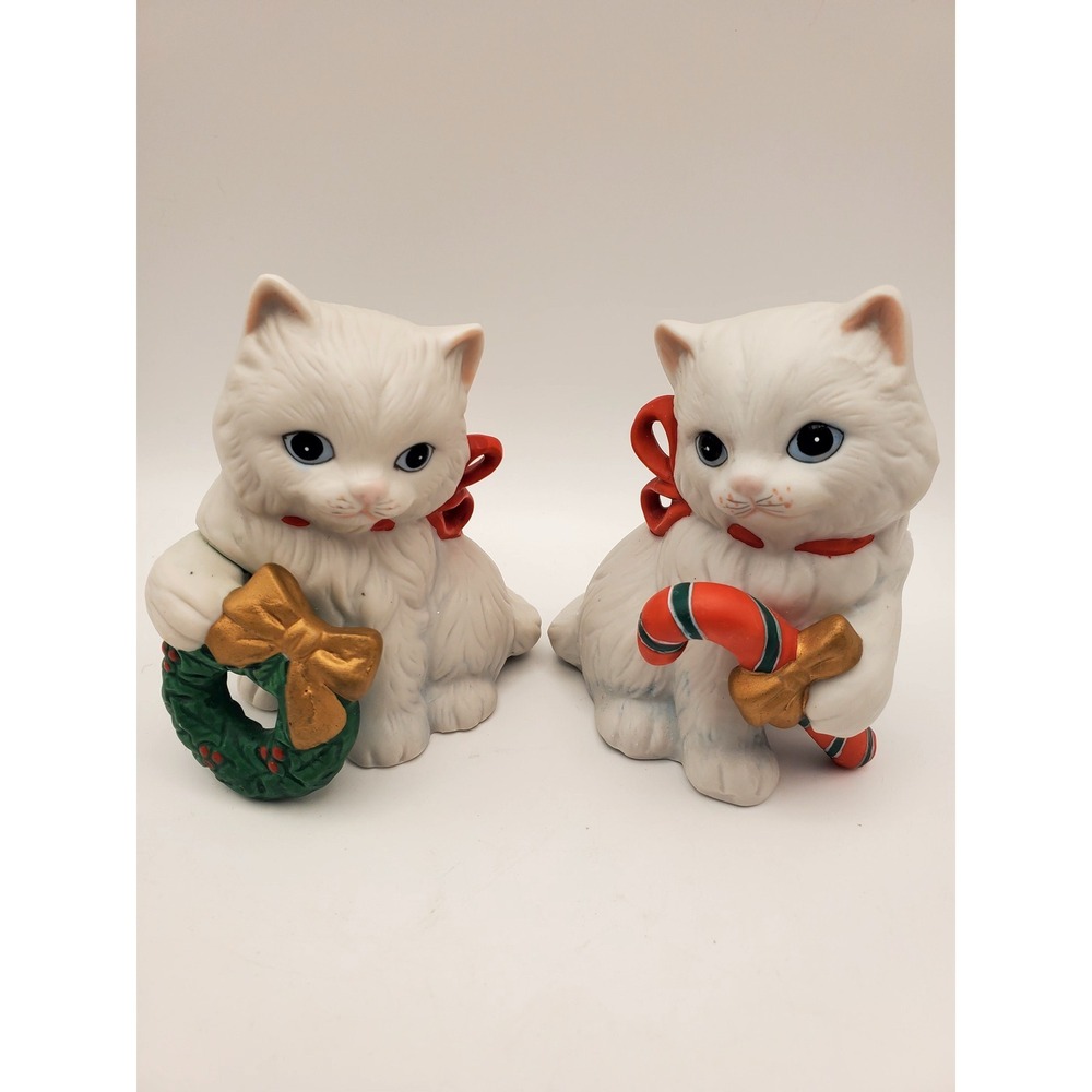 Vintage Homco Christmas Kittens Porcelain Figurines Set of 2 #5112